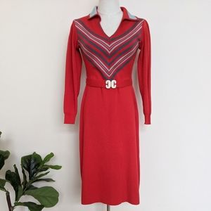 70s Retro Vintage Knit long sleeve dress